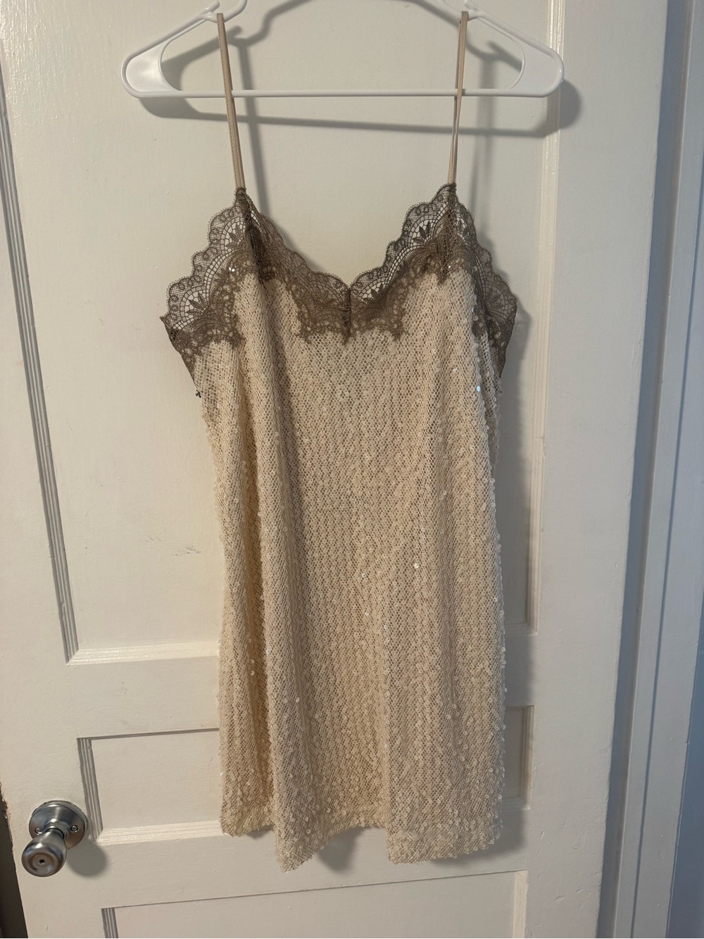 Kenneth Cole Oyster Cream Sequin Lace Slip Dress